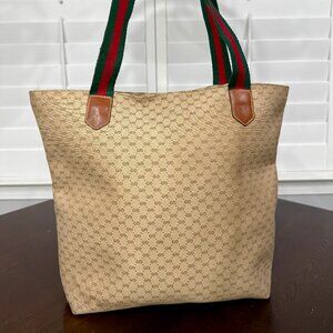Gucci GG Canvas Web Strap Tote Bag Vintage Italy